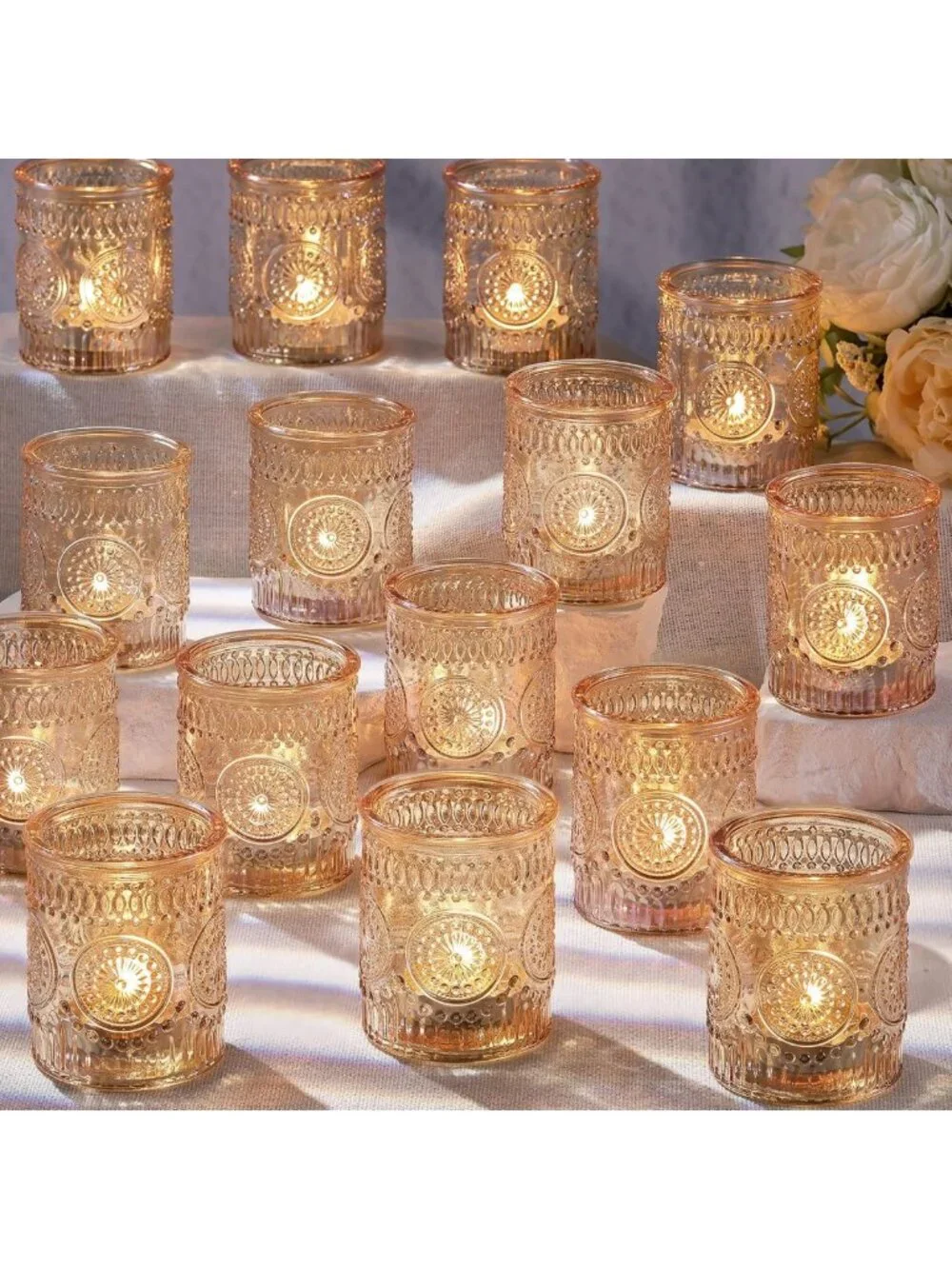 Set of 36 Gold Glass Votive Candle Holders - Elegant Bulk Decor for Events